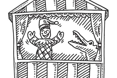 gezeichnetes Bild von einem Kasperltheater