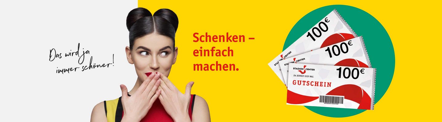Stadion Center Gutscheine kaufen - Senta auf gelbem Hintergrund 